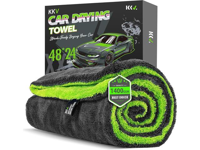 KKV Full-Sized SUV Drying Towel, 48x24 Dual Sided Microfiber Car Cleaning Towel with Twisting Yarn Technique, 1400GSM Super Absorbent,...