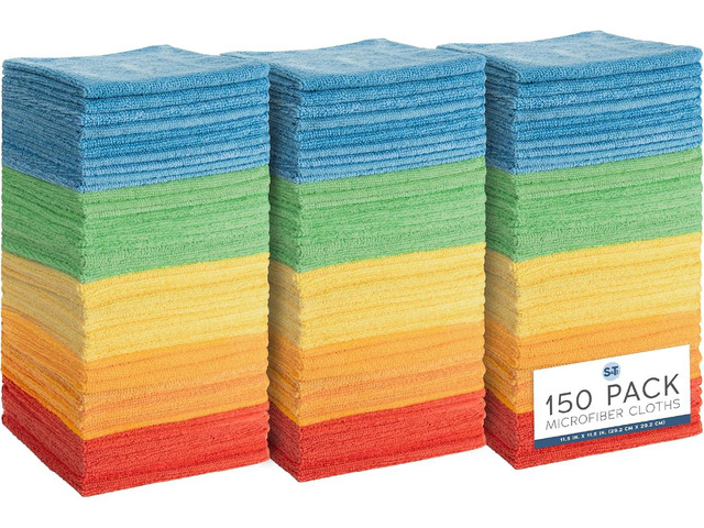 S & T INC. Microfiber Cleaning Cloth, 150 Pack, 11.5' x 11.5' Bulk Cleaning Cloth for Home and Car, Reusable and Multi-Purpose Cleaning Rags for...
