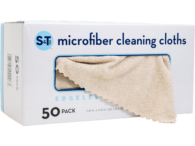 S & T INC. Microfiber Cleaning Cloth, 50 Pack, 11.8' x 11.8', Beige Storage Box Included, Edgeless Cleaning Cloth for Home and Car, Reusable and...