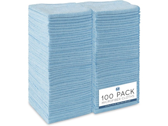 S & T INC. Microfiber Cleaning Cloth, 100 Pack, 11.5' x 11.5', Light Blue Bulk Cleaning Cloth for Home and Car, Reusable and Multi-Purpose Cleaning...
