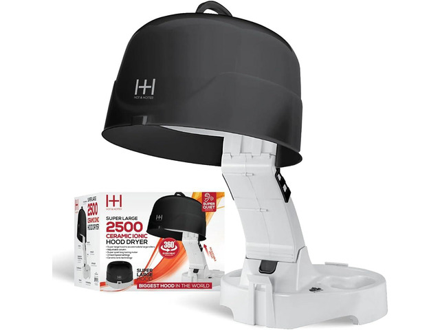 Annie Hot & Hotter Super Large Ceramic Ionic Hood Dryer Professional Salon Hair Dryer with Adjustable Height, 3 Heat & Speed Settings, Portable...