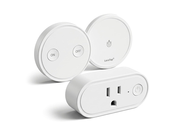 LoraTap Wireless Outlet - Ergonomic Round Remote (Comfort Grip!) + Magnetic Wall Base - Stick & Grab, No Wall Damage - 15A/1875W 100ft Range -...