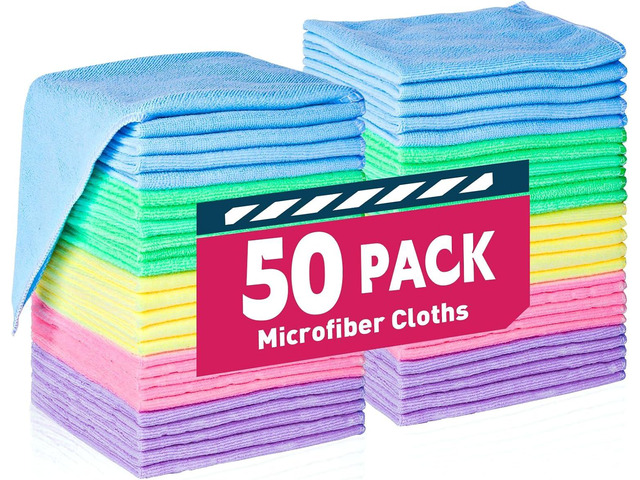 TEAWOO Microfiber Cleaning Cloths-50 Pack, Microfiber Towels Bulk Cleaning Towels for Cars & Home, Cleaning Rags, 5 Colors Assorted (12x12 inches)