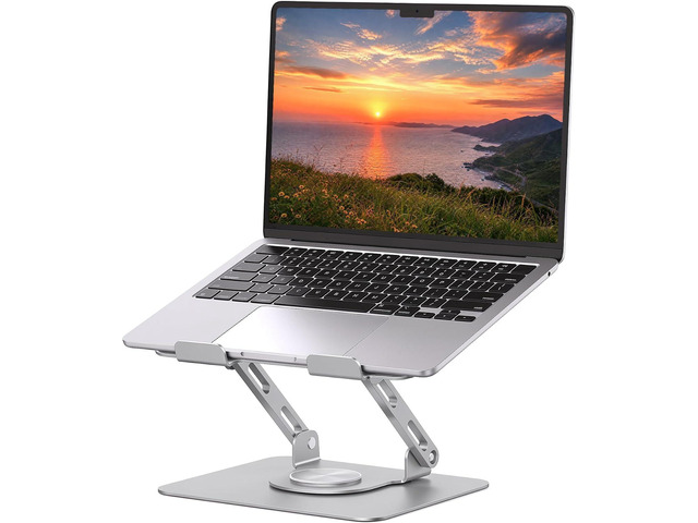 SOUNDANCE 360 Rotating Laptop Stand, Ergonomic Computer Riser for Desk, Adjustable Height Multi-Angle Metal Holder, Foldable Portable Notebook...