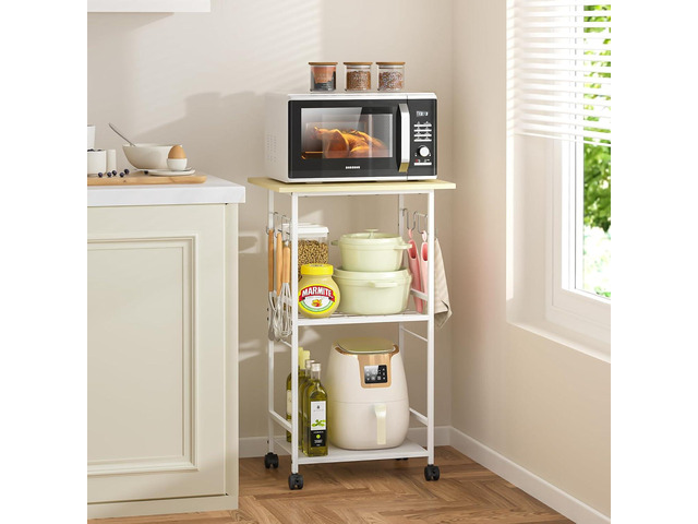 ThreeHio Rolling Kitchen Microwave Cart, 3 Tier Microwave Table Stand with Adjustable Shelf, Kitchen Storage Rack on Wheels, Coffee Station Cart...