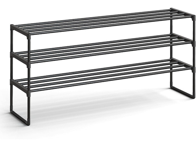 SONGMICS Shoe Rack, 3-Tier Shoe Organizer, Metal Storage Shelf, Upright or Upside Down, for 20-24 Pairs, Stackable, for Entryway, 11.8 x 46.1 x...