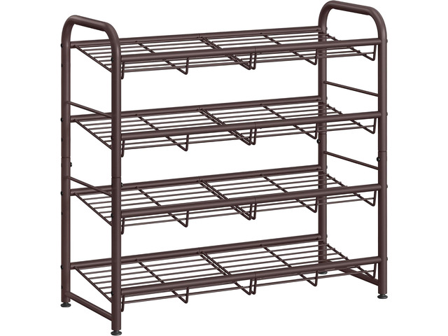 SONGMICS Stackable Shoe Rack, 4 Tier Metal Shoes Rack Storage Shelf, Holds up to 16 Pairs Shoes, Adjustable Slanted Shelves Tower Organizer for...