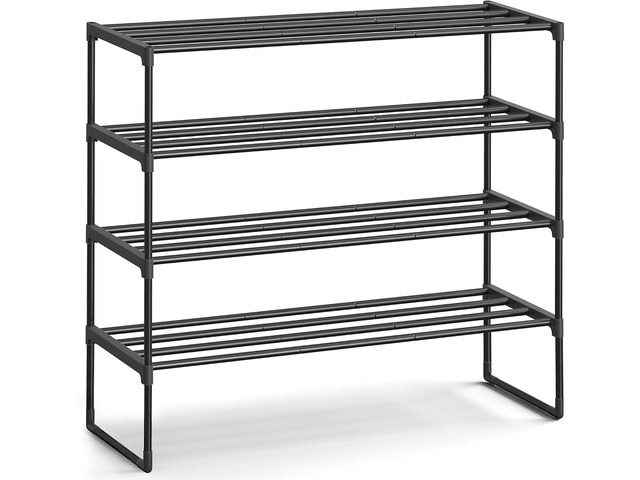 SONGMICS Shoe Rack, 4-Tier Shoe Organizer, Metal Storage Shelf, Upright or Upside Down, for 20-25 Pairs, Stackable, for Entryway, 11.8 x 36.2 x...