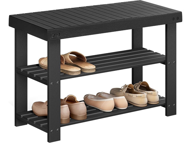 SONGMICS Shoe Rack Bench, 3-Tier Bamboo Shoe Storage Organizer, Entryway Bench, Holds Up to 286 lb, 11.3 x 27.6 x 17.8 Inches, for Entryway...