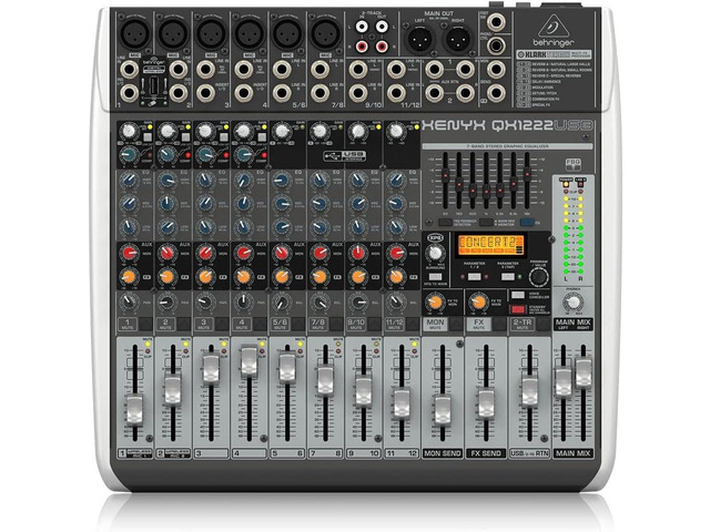 Behringer XENYX QX1222USB Premium 16-Input 2/2-Bus Mixer with XENYX Mic Preamps and Compressors, Klark Teknik Multi-FX Processor, Wireless Option...