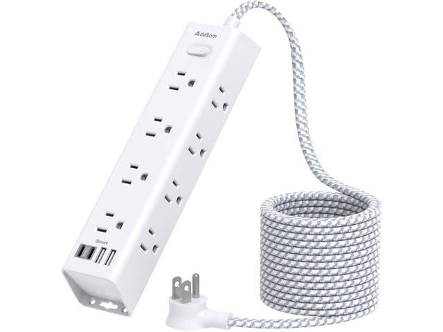Surge Protector Power Strip - 10 FT Extension Cord with 12 AC Outlets 4 USB Flat Plug Power Strip Wall Mount Overload Protection, 1050J, Desk...