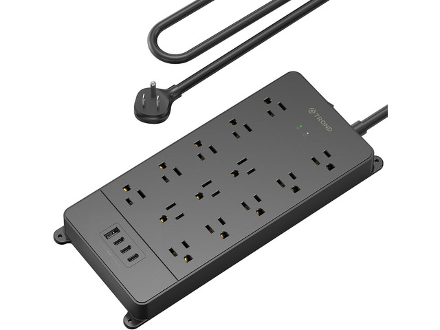 TROND Surge Protector Power Strip 5ft Cord, 4000J, 4 USB, ETL Listed, Black 13 Widely-Spaced Outlets Expansion with USB C Ports, Low-Profile Flat...