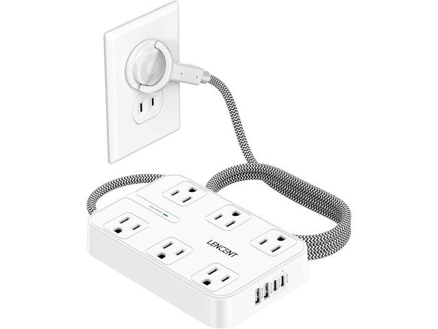 LENCENT 2 Prong Power Strip,2 to 3 Prong Outlet Adapter Two Prong Surge Protector, 6ft Braided Flat Plug Extension Cord, 6 AC & 4 USB (2 Type C),...