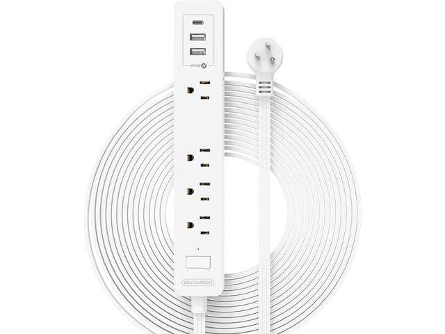 Flat Extension Cord 15 ft, NTONPOWER Ultra Thin Flat Extension Cord Under Rug, Door, Wall Mount Power Strip Flat Plug with 4 Outlets 2 USB A + USB...