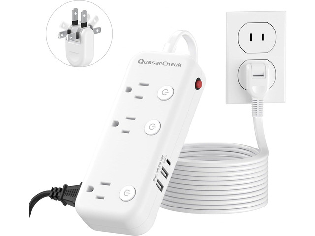 2 Prong Extension Cord with 6 Outlets 3 USB, 5FT Surge Protector, Old House 1875W, 2 Prong to 3 Prong Outlet Adapter, Rotating Plug,...