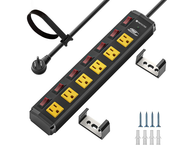 CRST Metal Power Strip with 6 Individually Switched Outlets, 6FT 1.77' Extra Wide Spacing for Bulky Plugs, 1200J Surge Protector,15A/1875W