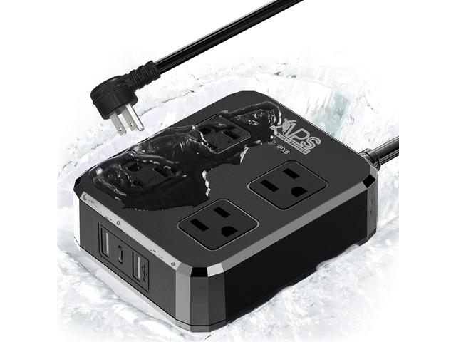 Outdoor Waterproof Power Strip 4 Outlets 3USB 6FT Switch Patio Garden ETL IPX6 weatherproof for deck & Christmas lights. Wide spacing outlets,...