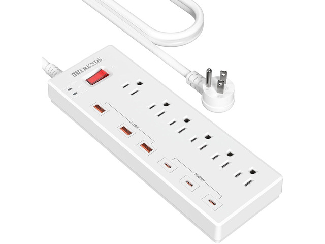 Power Strip, HITRENDS Surge Protector with 6 AC Outlets & 6 USB Ports (3 USB-C & 3 USB-A), 20W PD Fast Charging USB-C, 6 Ft Flat Plug Extension...