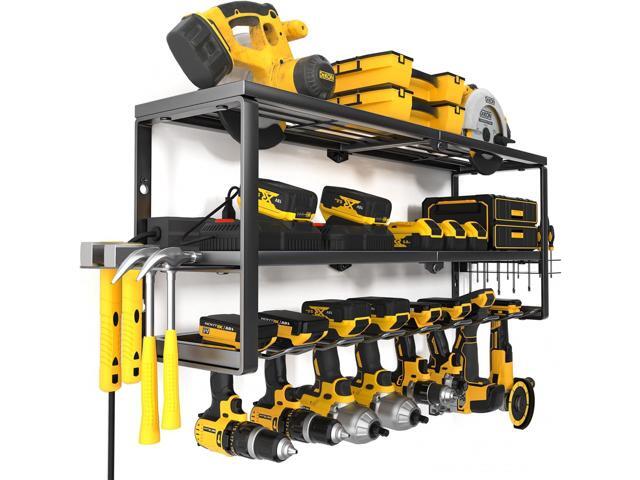 YYR Heavy Duty Power Tool Organizer with Charging Station, Cordless Drill Hanger Storage Rack, Battery Tools Holder Wall Mount Shelf for Garage -...