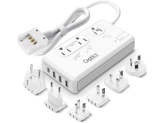 Ceptics Voltage Converter, 200W + 2000W, 4 USB Ports, 6 SWadAPt Plugs QC 3.0 fast charging. 2000W & 200W outlets. Includes Type A/B/C/E/F/G/I...