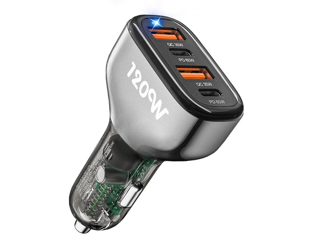 4-Port USB C Car Charger, 120W 2*PD60W+QC30W Cigarette Lighter USB Car Charger Adapter, Fast Car Phone Charger for iPhone 17/17 Pro Max/16/15/14...