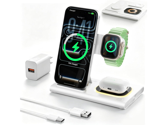3 in 1 Foldable Wireless Fast Charging Station for Apple Multiple Devices iPhone Charging Station for iPhone 17, Travel iWatch Charger Stand,...