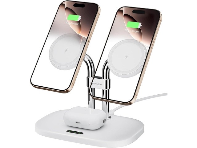 Dual Wireless Charger for iPhone 17, SwanScout 706M, White Dual Magnetic Charger for iPhone Air/16/15/14/13/12 Series, Charging Station for...