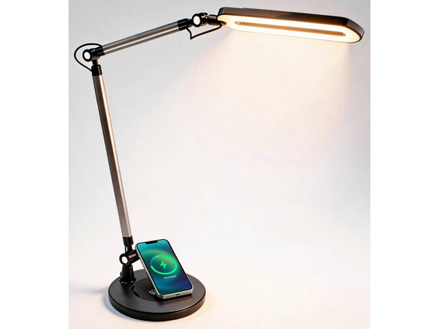 OTUS LED Architect Desk Lamp for Home Office, Adjustable Swing Arm Built-in 10 W Qi Wireless Charger in Base, 11.8 in LED panel, 3 Color...