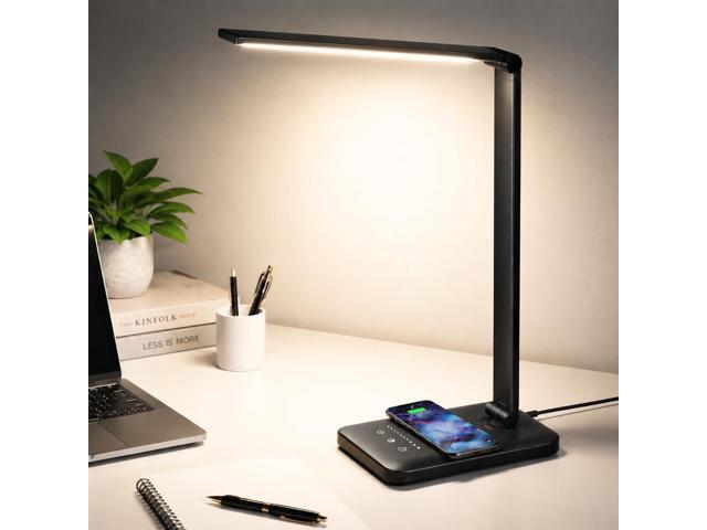 LED Desk Lamp with Wireless Charger,Touch Lamp for Home Office Dorm Dimmable Eye-Caring Lamp,5 Color Modes & 5 Brightness,Metal Lamp Desktop Lamp...