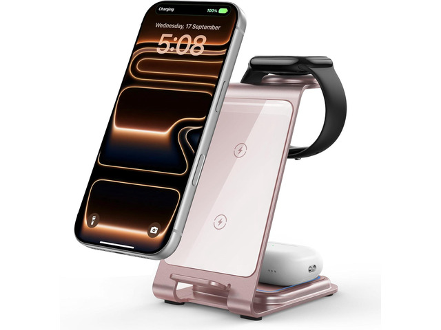 Intoval Aluminum 3 in 1 Wireless Charging Station for iPhone 17 16 15 14 13 12 11 Pro Max XR, Wireless Charger for Apple Watch 11 10 9 8 7 Ultra SE...