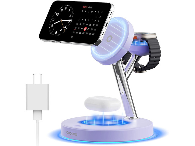 Adjustable Blue Ambient Light Wireless Charger 3 in 1 for iPhone, Magnetic Charging Station for Apple Family,15W Fast MagSafe Charger Stand,for...