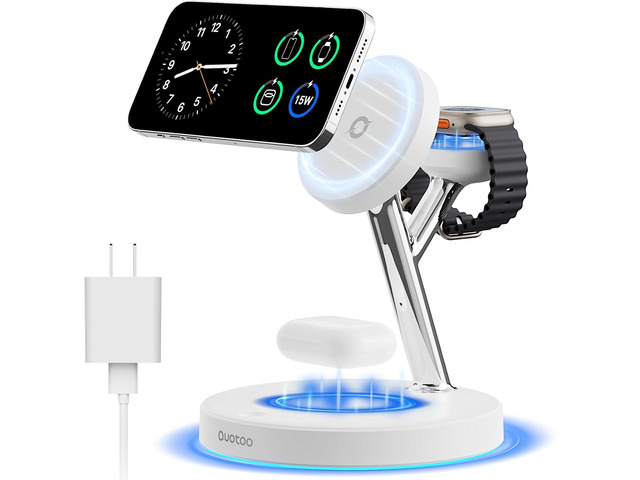 3 in 1 MagSafe Wireless Charger Stand for iPhone Apple Watch AirPods Adjustable Blue Ambient Light,15W Magnetic Charging Station for iPhone 17 16...