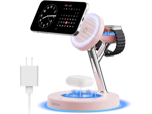 3 in 1 MagSafe Wireless Charger Stand for iPhone Apple Watch AirPods Adjustable Blue Ambient Light,15W Magnetic Charging Station for iPhone 17 16...