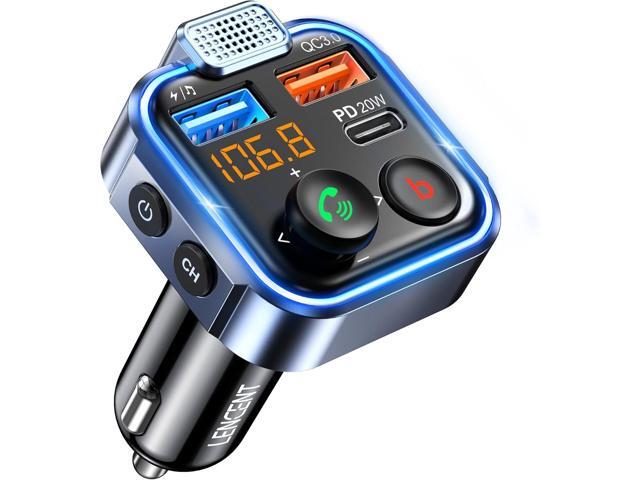 LENCENT FM Transmitter in-Car Adapter, Wireless Bluetooth 5.3 Radio Car Kit Type-C PD 20W+ QC3.0 Fast USB Charger, Hands-Free Calling, MP3 Player...