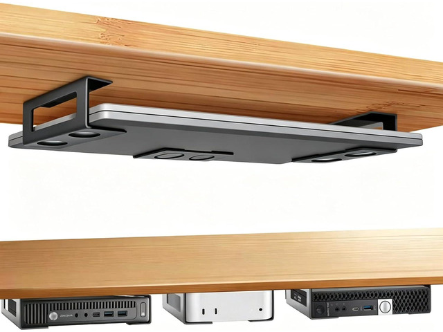 Under Desk Laptop Mount, Laptop Under Desk Mount 3 inches Tall Effective Space with Silicone Pad, Aluminum Under Desk Laptop Holder Rack for Laptop...