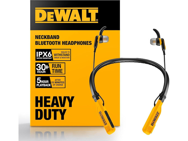 DEWALT Heavy Duty Bluetooth Neckband Headphones, Wireless Around The Neck Earbuds w/ 30H Runtime + Noise Isolation, Secure Magnetic Wireless...
