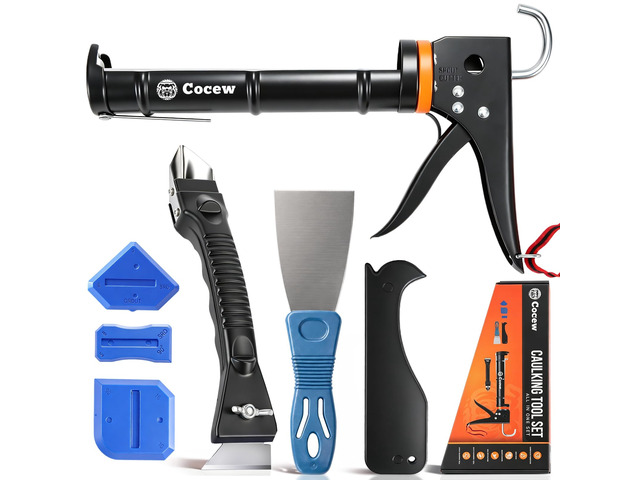 Caulk Gun Kit, Smooth Silicone Caulking Gun and Caulk Remover Tool, Sealant Finishing Tool Grout Scraper for Kitchen Bathroom Window Sink Joint,...
