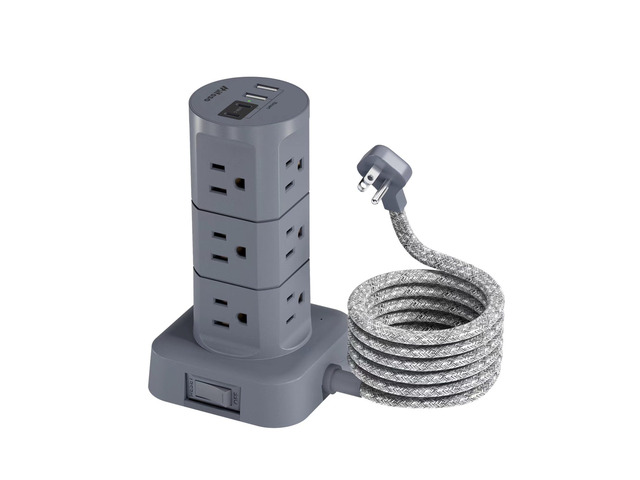 Charging Station Tower, Power Strips with Surge Protection, Flat Plug 12 Outlets 4 USB Ports, 6Ft Extension Cord with Multiple Outlets, Office Desk...