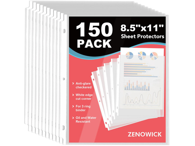 150 Pack Sheet Protectors 8.5 x 11 Clear Page Protectors for 3 Ring Binder Plastic Sleeves for Papers, Top Loading Paper Protector Perfect for...