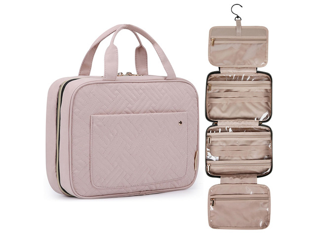 Toiletry Bag Travel Bag with Hanging Hook, Water-resistant Makeup Cosmetic Bag Travel Organizer for Accessories, Shampoo, Full-size Container,...