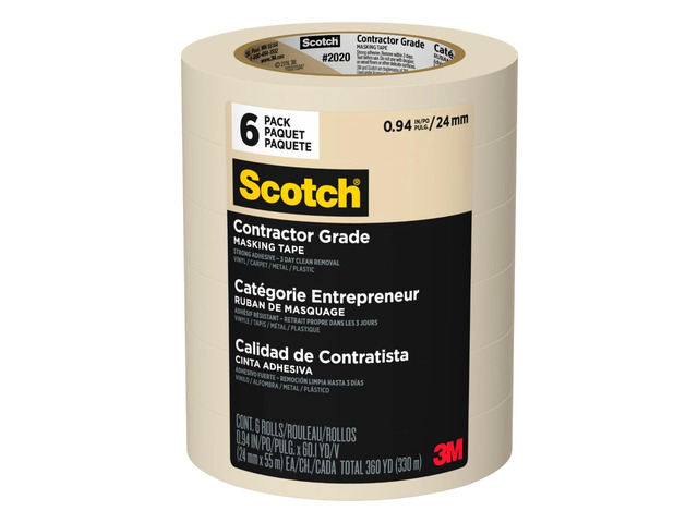 Contractor Grade Masking Tape 1 Inch Wide, 6 Rolls 0.94 in x 60.10 yd, Tan Masking Tape, General Purpose, Removes Cleanly, Contractor Grade Masking...