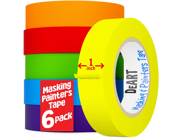 Colored Masking Tape Painters Tape 12, 8 or 6 Pack - 1 or 0.6 Inches for DIY Crafts Arts Supplies, Whiteboard Tape Dry Erase Board Tape for Kids No...