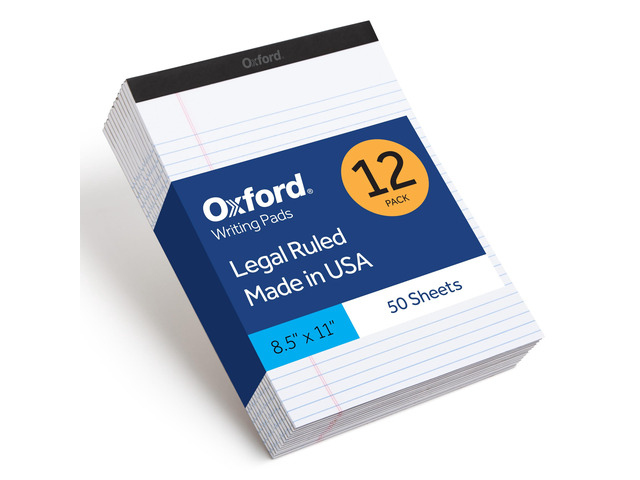 8.5 x 11 Inch Legal Pads, Wide Ruled on Both Sides, White Lined Paper, 50 Perforated Sheets per Pad, Made in the USA (74030) (Pack of 72)