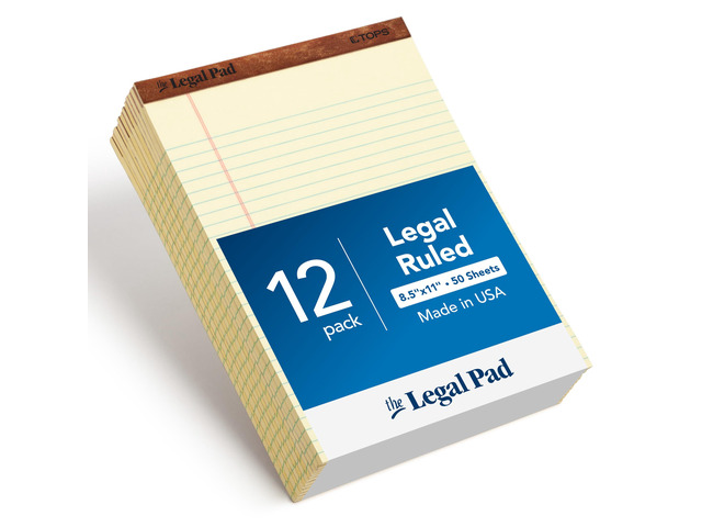 8.5 x 11.75 Legal Pads, 12 Pack, The Legal Pad Brand, Wide Ruled, Yellow Paper, 50 Sheets Per Writing Pad, Made in the USA (7532)