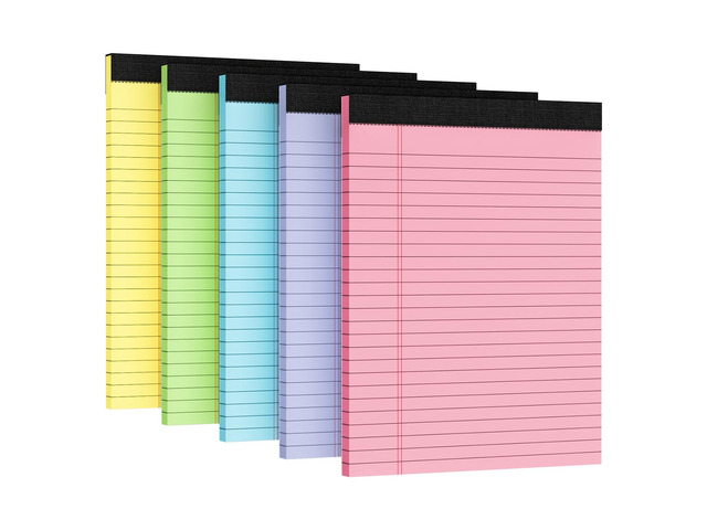 5pcs Legal Pads 8.5 x 11, Color Notepads 8.5 x 11 In, Perforate Wide Ruled 30 Sheets/Pack, Colored Note Pads Clear Print Writing Pads of Paper,...