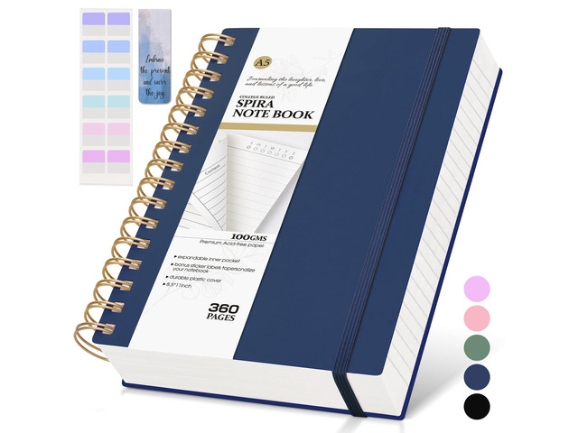 Spiral Notebook Journal,360 Pages College Ruled Notebook, Lined Thick Journals for Women Men,A5 Thick Spiral Journal for Writing,100GSM Paper,...