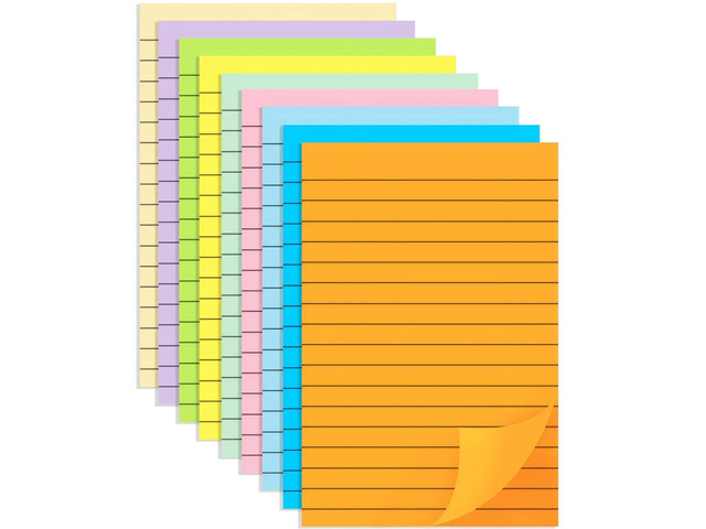 Lined Sticky Notes 4x6 in, Strong Adhesive Self Stick Note Pads Sticky Notes with Lines, 9 Colorful Options, Perfect for Office, Classroom, Task...