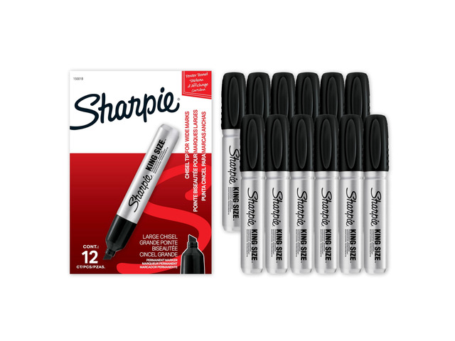 King Size Permanent Markers, Chisel Tip, Black, 12 Count - Thick Poster Markers, Heavy Duty For Work & Industrial Use, High Capacity Ink Supply,...
