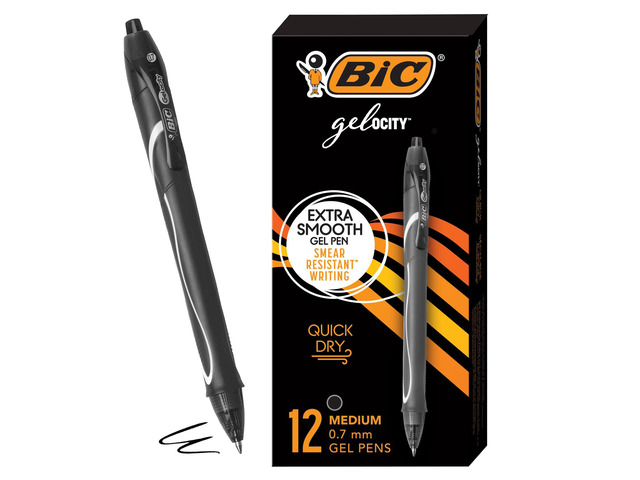Gelocity Quick Dry Black Gel Pens, Medium Point, 0.7 mm, 12-Count Quick Dry Ink Resists Smearing Full-Length Comfort Grip Ideal for Students...