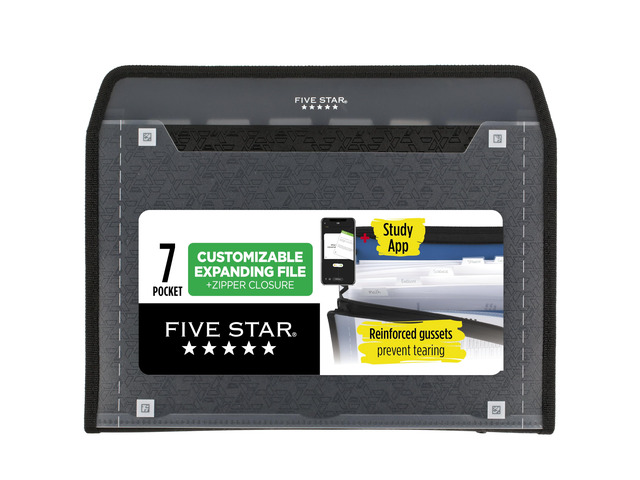 Expanding File Organizer + Study App, 7-Pocket Accordian File Organizer, Zipper Closure, Holds 8-1/2' x 11' Paper, Black (72709)